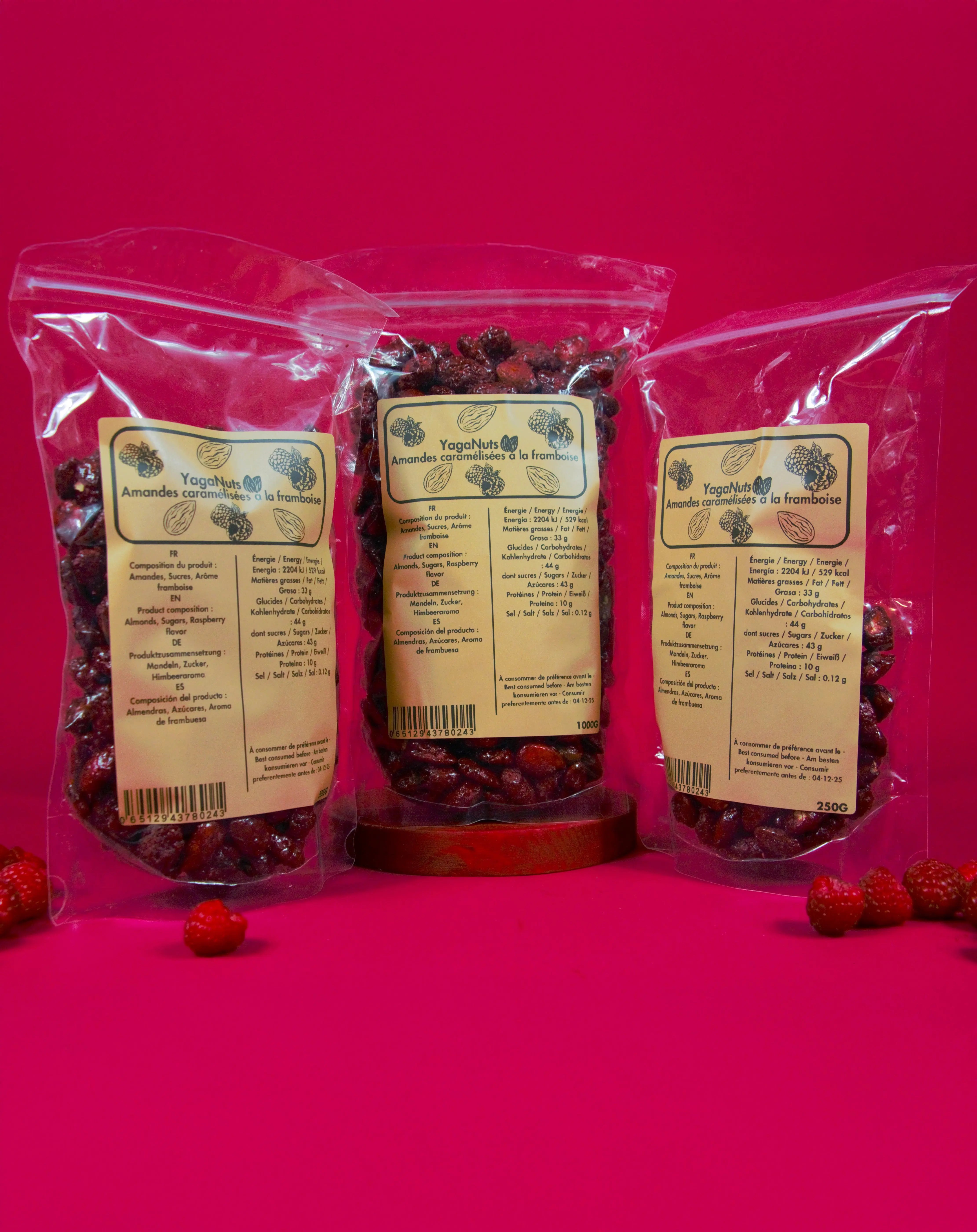 Amandes caramélisées à la framboise YagaNuts