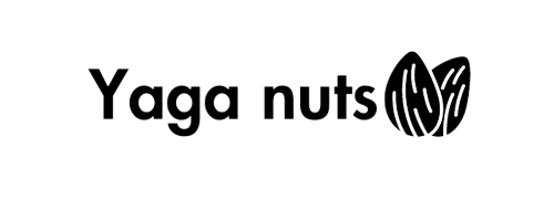 Logo Yaga nuts en noir avec deux noix stylisées sur fond transparent.