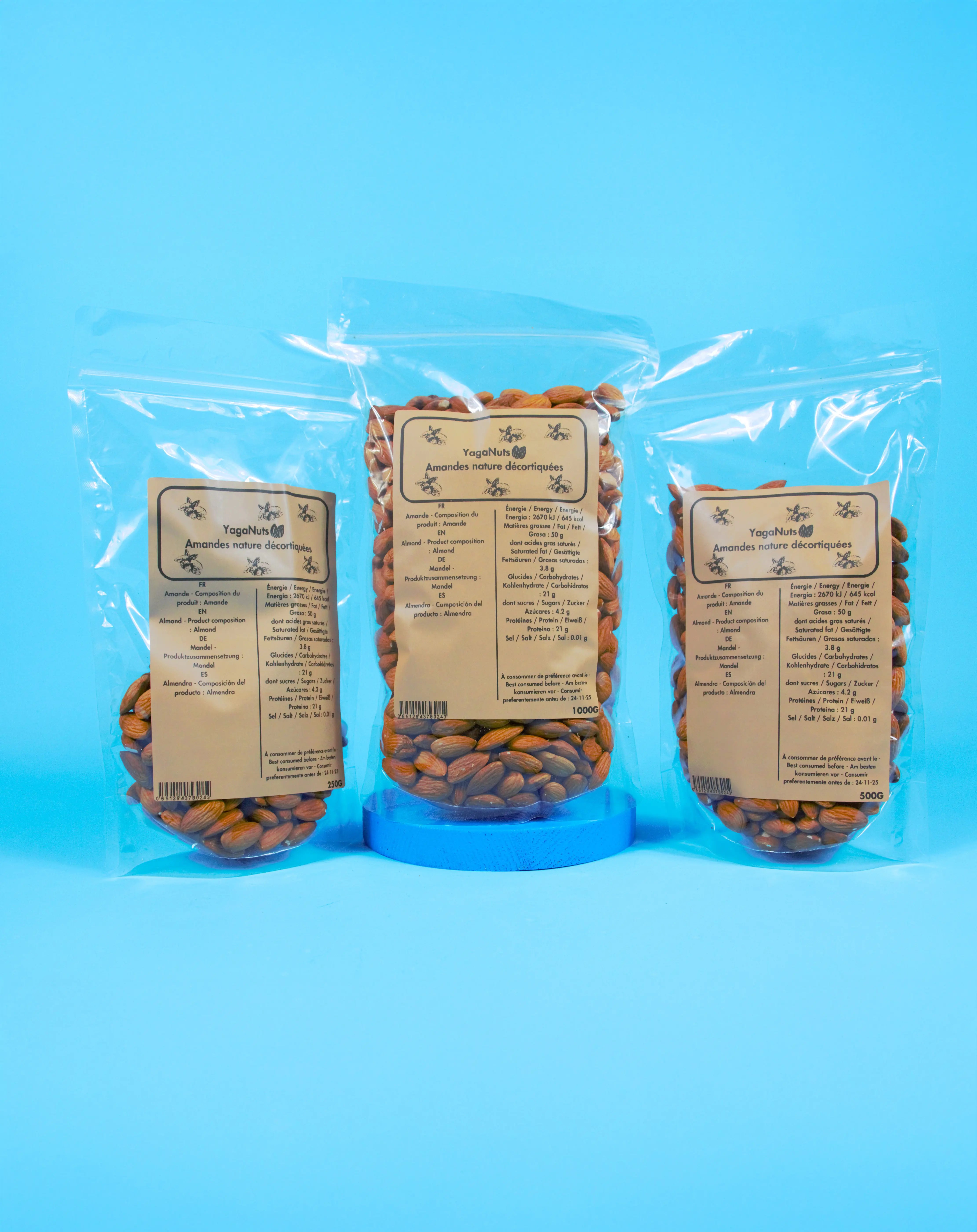 Amandes natures décortiquées YagaNuts